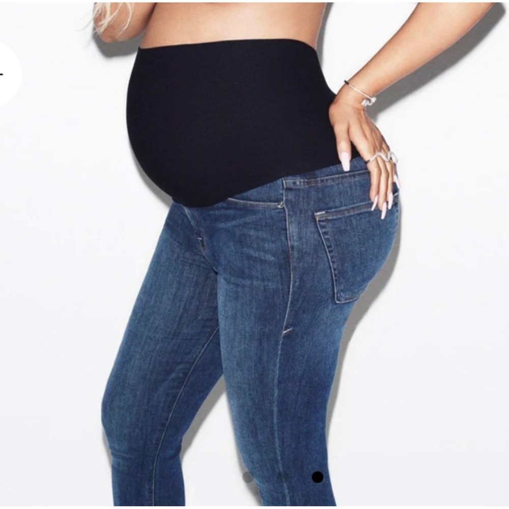 GOOD‎ AMERICAN Maternity Jeans Blue Wash Distressed Skinny Size 15